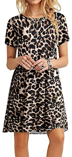 MOLERANI Abiti Estivi da Donna Abito Casual a t-Shirt Abito da Spiaggia da Donna a Maniche Corte (2XL, Motivo maculato Leopardato)