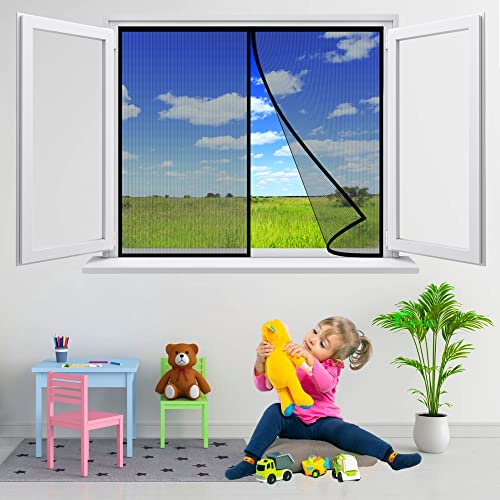Magnetisk skärmFönster, 120x90 cm Håll insekter ute Screen Mesh Gardin Passar dörrstorlek upp till, Svart P