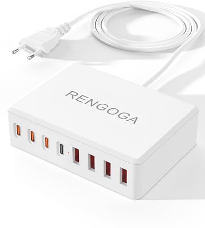 Chargeur USB C Multiple, RENGOGA 8 Ports Station de Charge USB C, 100W Chargeur Multiprise USB, PD+QC Charge Rapide Compatible avec iPhone 15 14 Pro Max 13 12 11, Airpods, Xiaomi,Huawei