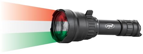 PNI Torcia LED Adventure F300 in 3 colori, bianco, rosso, verde, portata 500 m, flusso luminoso 540 lm, batteria 18650 3000 mAh inclusa, caricabatteria incluso, zoom e