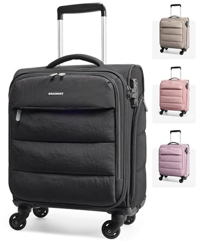 BAGSMART Underseat Carry on Luggage with Wheels, Soft Small Travel Luggage with PVC Wet/Dry Pockets, Lightweight Soft Personal Item Suitcase for Short Trip, Black