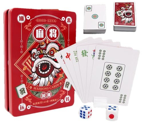 Mahjong Kartenspiel, Mahjong-Set – 144 Dicke Mahjong-Spielkarten, Tragbares Mahjong-Papierspielset, Traditionelle Chinesische Mahjong-Spielkarten Für Reisen, Reisen, Erholung, Ausflugsaktivitäten