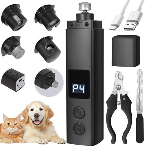 BUOAZR Krallenschleifer für Hunde 4-Gang mit LED-Licht,Elektrischer Hundekrallenschneider, Superleise, USB Wiederaufladbar Hundekrallenfeile für Große, Mittelgroße und Kleine Hunde und Katzen(Schwarz)
