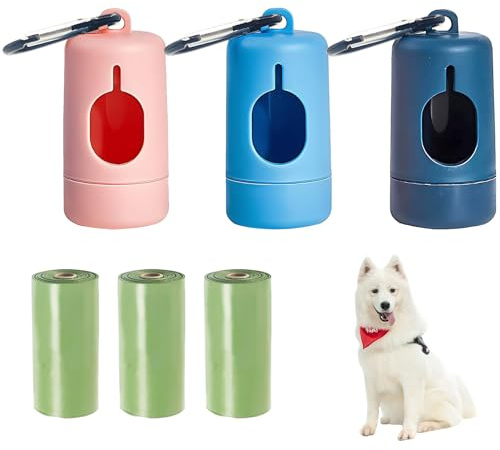 SoeUyd Dispensador de bolsas de excrementos, dispensador de bolsas de excrementos de perros, soporte para bolsas de excrementos de perros, con 3 bolsas de excrementos para perros, impermeable y ligero