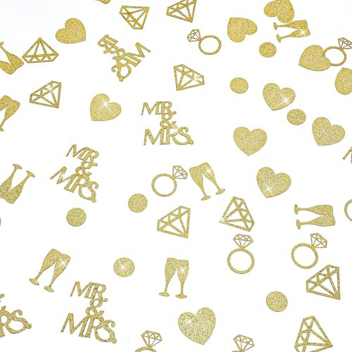 Apausvcm 200 Stück Konfetti Hochzeit Deko,Streudeko Hochzeit,Mr&Mrs Konfetti Hochzeitsdeko,Confetti Tischdeko Hochzei,Glitter Tischkonfetti,Hochzeitsdekoration Tisch Gold für Hochzeitsdeko Geschenk