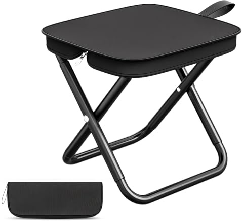 PANYI Foldable Camping Stool Portable Camping Footstool foldable Backpack Stool 26x23x26 cm Can be Used for Fishing,Camping,Hiking,Outdoor Travel or Beach Barbecue (Black)