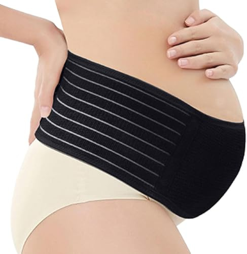 Rynvarl Faja de embarazo ajustable con soporte abdominal y lumbar – cinturón de maternidad transpirable para embarazadas – ideal para uso diario, coche, yoga, caminar o posparto(Negro)