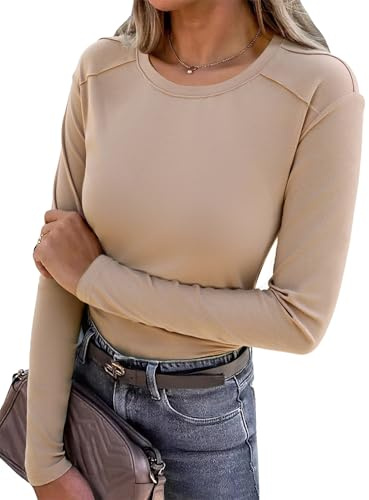Wayleb Maglietta Donna Maniche Lunghe Collo Rotondo – T-Shirt Maniche Lunghe Basic in Cotone – Maglia Manica Lunga Casual Top per Primavera Autunno Inverno S-XXL