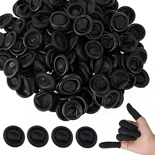 JUGUTA 100 Pezzi Copridita Finger Cots Anti-Statico Guanti Da Dito Ditali In Lattice Copridita Antistatica Per Dita Manicotti Per Riparazione Elettronica Pulizia Gioielli Lavorazione (Nero)
