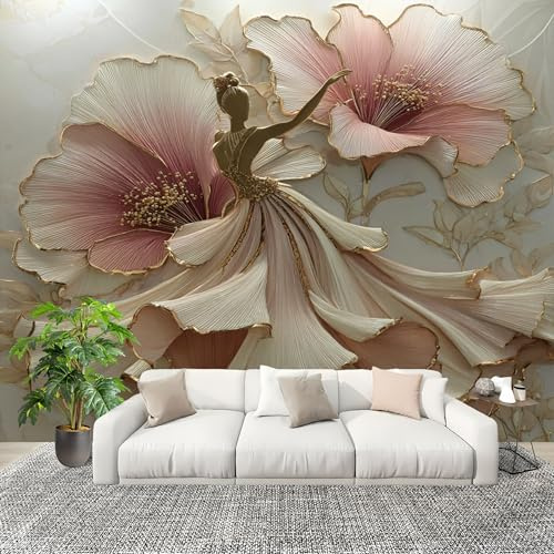 Papel Pintado Salón Dormitorio Lujosas Flores En Relieve - Fotomurales Pared Tejido No Tejido Decorativos Murales Rosa Fotográfico Moderno Decoración de Paredes (250x175 cm)