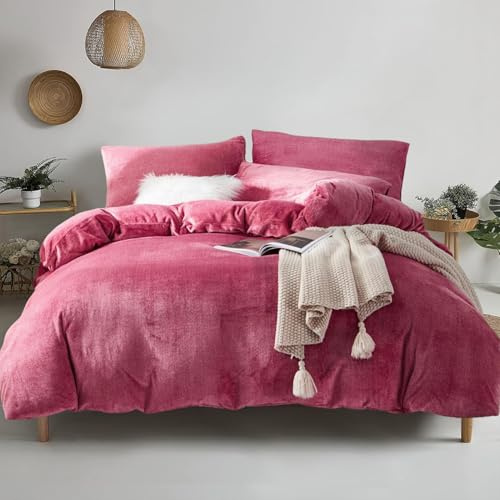 YASMENG Copripiumino in flanella, 240 x 260 cm, invernale, caldo, vinaccia, velluto, siero di latte, morbido, per letto matrimoniale, con cerniera e federe, 65 x 65 cm