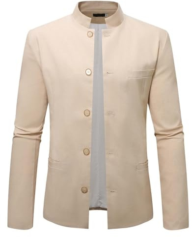 Generisch Blazer Hombres Ocasiones Formales con Cuello Chino Chaqueta de Ajuste Estrecho Cuello Alto de un solo pecho Chaqueta de Traje Elegante Abrigo de Traje Casual de Negocios Traje Zhongshan
