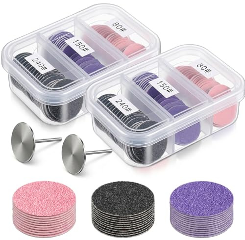 HJZHII 120 Pcs Round Sanding Paper Discs with Metal Nail Drill Bit 80/150/240 Grit Round Pedicure Replacement Sanding Disc Foot File Sandpaper Discs for Electric Nail File Bits Remover Dead Skin