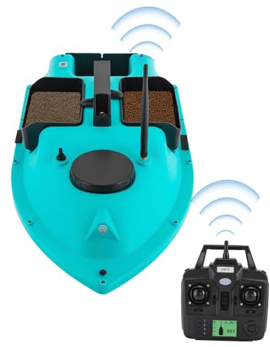 JJsdwin Bateau d'alimentation de pêche RC 500 m avec télécommande et GPS, bateau à appât pour réservoirs et lacs, vitesse de voile 1,8 m/s, bleu