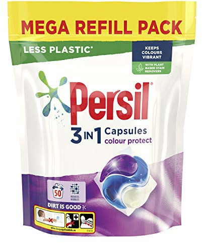 Persil Colour 3 in 1 Laundry Detergent Washing Pods Capsules Tablets Mega Refill Pack (50 Wash) Upto 2 months supply Keeps colours vibrant, Brilliant Plant-Based Stain Removal With Comfort Freshness