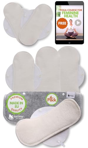 Återanvändbara sanitetspadlar, 6-pack (S&M) Bambu tvättbara menstruationskuddar för kvinnor, tygbyxor tillverkade i EU, ekologiska sanitära handdukar för menstruationsperioder, inkontinens, ljusflöde; w/o kemikalier