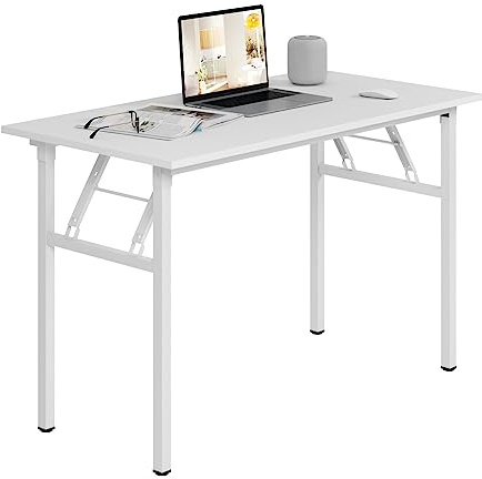 sogesfurniture Folding Table Office Study Writing Desk Computer PC Laptop Table Workstation Dining Gaming Table, No Install Needed, 100x60x75cm, White AC5W-100-SF