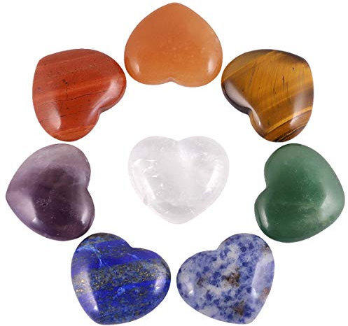 Nupuyai 8 Stück Edelstein Herz Handschmeichler Herzform Kristall Heilstein Glücksbringer Stein für Reiki Heilung Dekoration