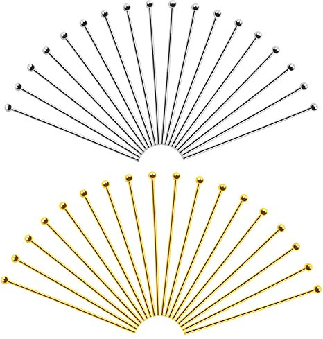 TOAOB 200 Stück Nietstifte 50 mm Kugelkopfstifte Gold Und Silber Kopfstifte Metall Schmuckstifte Headpins Kettelstifte Schmuck Zubehör für Ohrring Halsketten Schmuckherstellung Anhänger