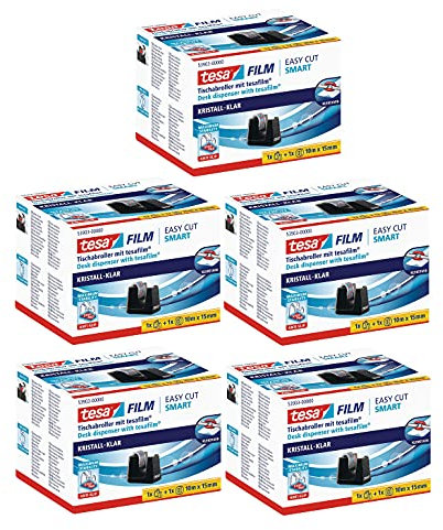 tesa Easy Cut SMART Klebebandabroller für Tische/Kompakter Tischabroller mit Anti-Rutsch-Technologie für Klebefilm bis 10m x 15mm (5, 1 Rolle)