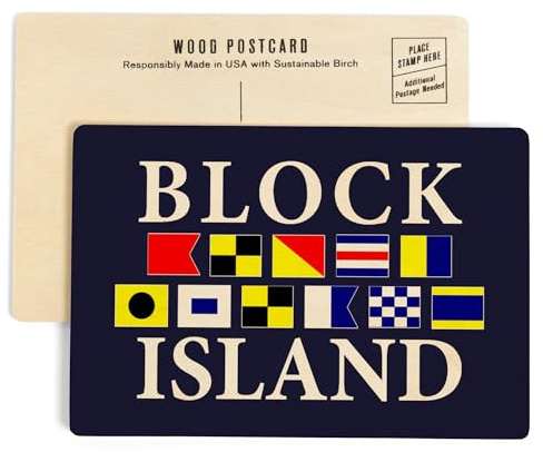 Block Island, Rhode Island, Nautical Flags (4x6 Birch Wood Postcards, 2-Pack Stationary, Rustic Home Wall Decor)