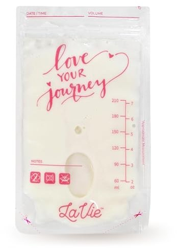 LaVie Breast Milk Storage Bags, 50 Count, 7 Ounce, Pre-Sterilized Breast Milk Containers, Leak-Proof, Space Saving, Self Standing for Refrigerating or Freezing Breast Milk (Pink)