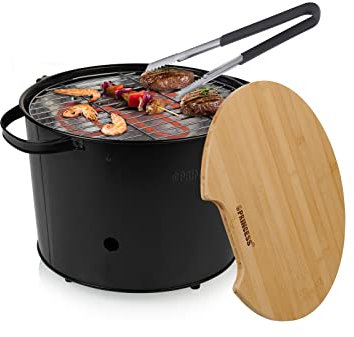 Princess Fun Cooking - Barbecue hybride électrique ou charbon de bois, 32 cm, 1400 W, thermostat réglable, pince à barbecue incluse