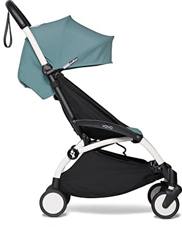 BABYZEN YOYO2 Kinderwagen (Kinderwagengestell White und 6+ Textile Set Aqua) - Inklusive Gurt, Rückenlehne, Verdeckbügel, Schultergurt, Aufbewahrungstasche, Sitzpolster und farbgleichem Verdeck