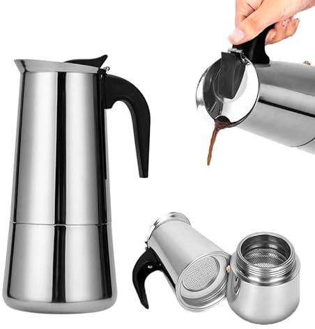zalati Stovetop Coffee Makers Pot 201 Stainless Steel Espresso Moka Pot Percolator Coffee Making Kettle for All Stovetops Home & Camping - 450ml Capacity