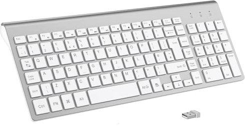 cimetech Wireless Keyboard, 2.4G, Ergonomic with Number Pad, Silent USB, PC, Laptop, Desktop, Windows 10/8/7/XP - Silver White