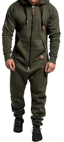 XIXIMAON Grenouillère Homme Pyjama Combinaison à Capuche Zippé Imprimé Camouflage Jumpsuit Manches Longues en Polaire Vêtement Une Pièce Hiver Chaud (t-Vert Armée, XXL)