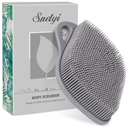 Sndyi Silikon Körperbürste, Silikon Duschbürste für Sanfter Exfoliierender,Blatt-förmiger Silicone Body Scrubber mit Schaumbildenden Borsten, Silicone Duschschwamm für Empfindliche Haut, Grau