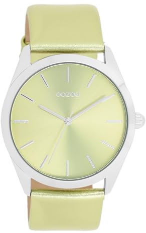 Oozoo - Timepieces Damen Uhr in Lime metallic | Armbanduhr Damen mit Lederarmband | Moderne Uhr für Frauen | Edle Analog Damenuhr in rund C11331 (40mm Gehäuse)