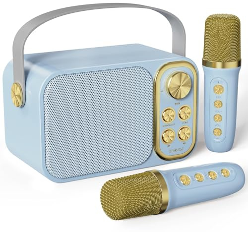 BESCOST Karaoke Maschine mit 2 Mikrofonen, Mini Karaoke Anlage mit 7 Stimmeffekten, tragbare Bluetooth Karaoke Lautsprecher für Kinder & Erwachsene, Perfekt für Partys und Geburtstage, Blau