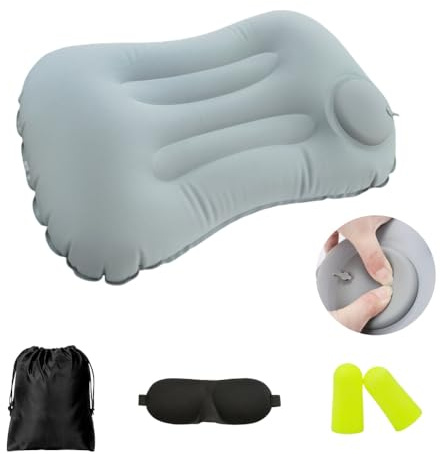 Almohada inflable de compresión para camping, almohada inflable ultraligera, cojín inflable ultraligero para soporte lumbar para el cuello para acampar, senderismo, playa, pesca