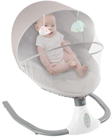 Babywippe Elektrisch, Baby Schaukelstuhl Babywiege mit Fernbedienung Timing & Sonnenschirm, Elektrische babyschaukel für Kinder bis 39,68 Pfund