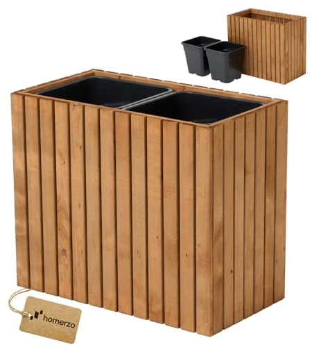 Blomlåda för utomhusbruk växtkruka av trä med plastväxtinsats 18 l blomkruka fyrkantig för balkong eller terrass (67 x 36 h 55)