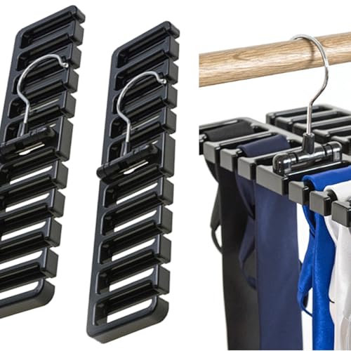 2 Stück Gürtel Aufbewahrung,Gürtel Organizer Krawattenbügel Gürtelhalter 10 Schlitze Gürtelaufhänger für Schrank für Krawatte,Gürtel,Schal und Halstuch Gürtelbügel mit Metallhaken(Schwarz)