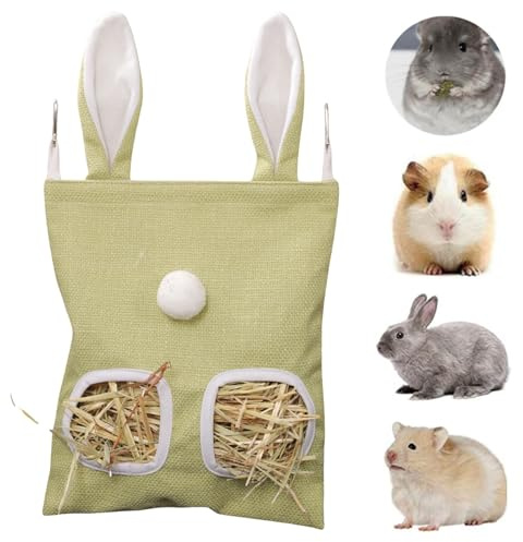 Bolsas de Heno Alimentador de Conejo,Bolsa de Heno,Bolsa de Alimentación de Animales Pequeños,Bolsa de Heno para Mascotas para Conejo/Conejillo de Indias/Chinchilla(Amarillo) (Verde, S)