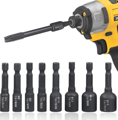Casenly 8 Stück M4-M16 Gewindebohrer Stecknuss Adapter, 1/4 Zoll Sechskantschaft Gewindebohrer stecknuss schlagschrauber adapter, Gewindebohrer-Steckschlüsselsatz für Bohrmaschine