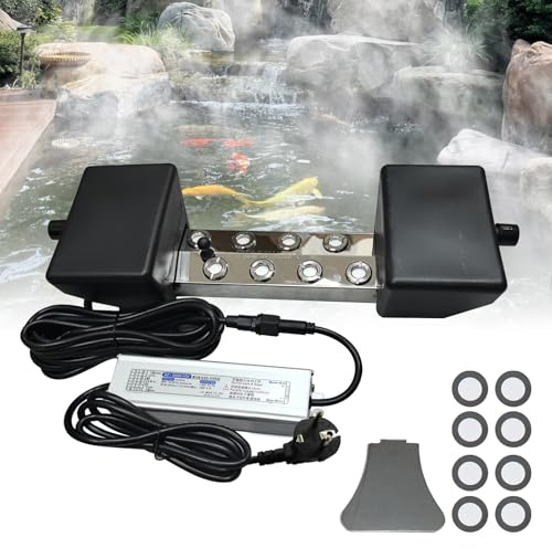 Tasofac Nebulizzatore ad ultrasuoni a 8 Teste, 6L/h in Acciaio Inox 304, con Galleggiante, umidificatore ad ultrasuoni con Funzione di Protezione per Serra, Giardino, palcoscenico