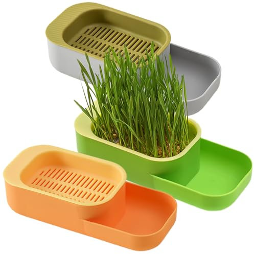 Trrymbbe Chat Grass Planter 3pcs Grade Alimentaire Hydroponic Cat Grass Planter avec Plateau d'alimentation 7, 9x3, 5x2 ° 2 kit de Culture de Chatte, Pas graines Kit