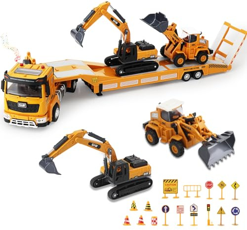 UCAMP Camion Trasportatore Suoni Luci 1:40, Escavatore Ruspa, 2-7 Anni
