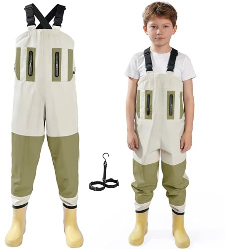 Ghosthorn Chest Waders for Kids Children Waders Nylon Waterproof Fishing Waders Toddler Youth Hunting Waders with Boots EVA for boys Girls
