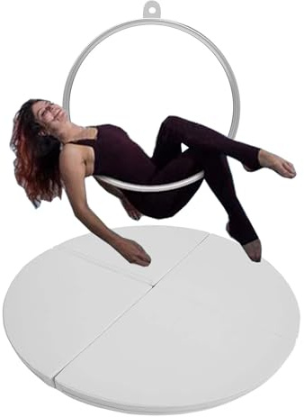 Pole Dance-matta, mottagningsmatta för Airring – rund och hopfällbar säkerhetsmatta för pole dans, gymnastik och fitness, tjocklek 3/5 cm (vit, 160 cm x 3 cm, 63 tum x 1,2 tum) –