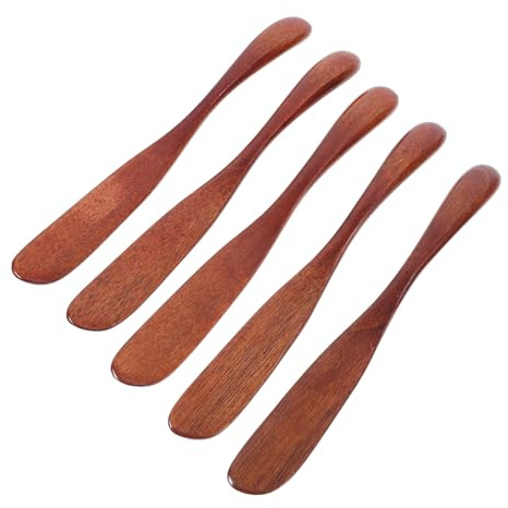 STOBAZA 5 Piezas Espátulas de Madera para Untar Mantequilla, Cuchillos para Sándwich y Esparcidor de Mermelada, Tamaño 16,5x2 Cm, Multifuncional para Cocina y Repostería,