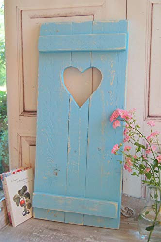 windschief-living Landhaus Fensterladen BLEU mit Herz,Shabby Antique chic Handgefertigt