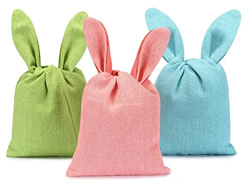 Zaloife Pâques Lapin Sacs, 3 Pcs Sacs de Pâques en Jute, Oreilles de Lapin de Pâques Sacs, Panier de Pâques avec Lapin, Sacs de Pâques à Remplir, pour Enfants Emballer Bonbons et Oeufs