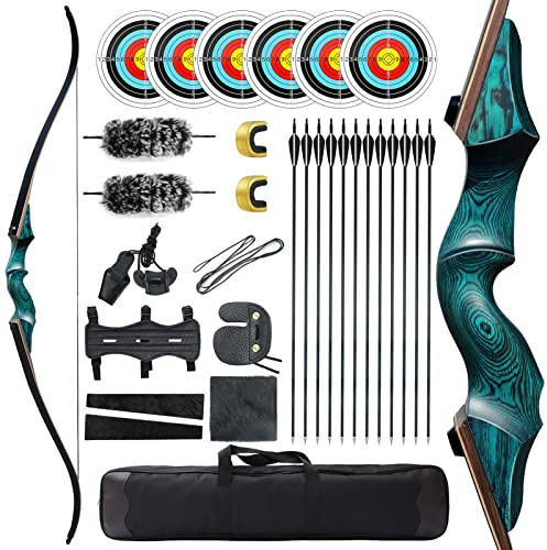 Black Hunter Original Recurve Bows Bow and Arrow for Adults Archery Set Hunting Bow 60 20-60 lbs Right Hand Wooden Riser with Carbon Arrows and Bow Case for Outdoor Shooting Competition (25 lbs)