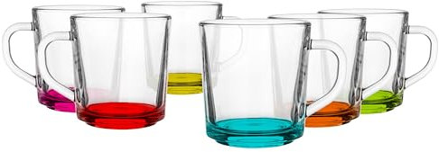 Glasmark KROSNO 1992 Juego De 6 Vasos Para Zumo Agua Soda En Vidrio Transparente Resistentes Vaso Con Asa Fondo De Color 220 ml Szymek